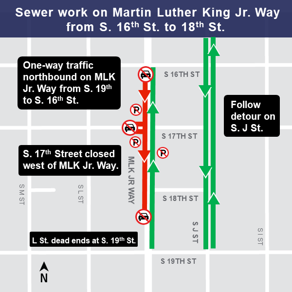 Map of sewer work on Martin Luther King Jr. Way.