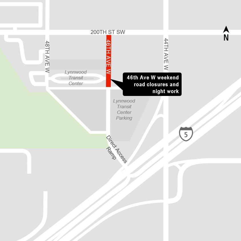 Map of road closure at the Lynnwood Transit Center.