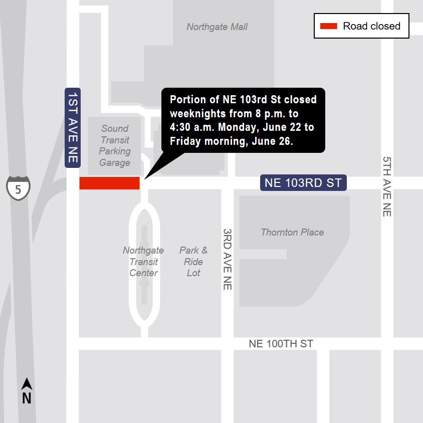 Map of Northeast 103rd Street closure.