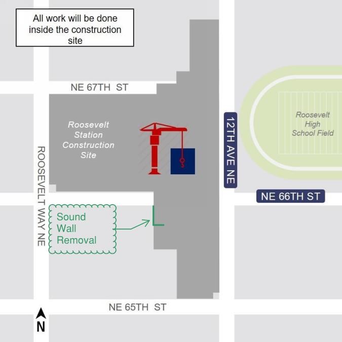 Map of traffic control plan for concrete pour with flagger at Roosevelt Station construction site.