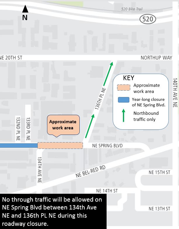 Map of Northeast Spring Boulevard nighttime closures.