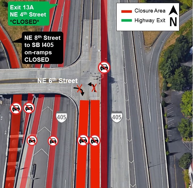 Map of I-405 closures for Thursday, Aug. 8.