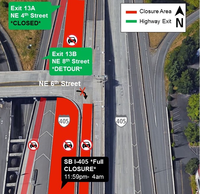 Map of I-405 closures for Wednesday, Aug. 28.