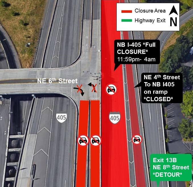 Map of I-405 closures for Thursday, Aug. 29.