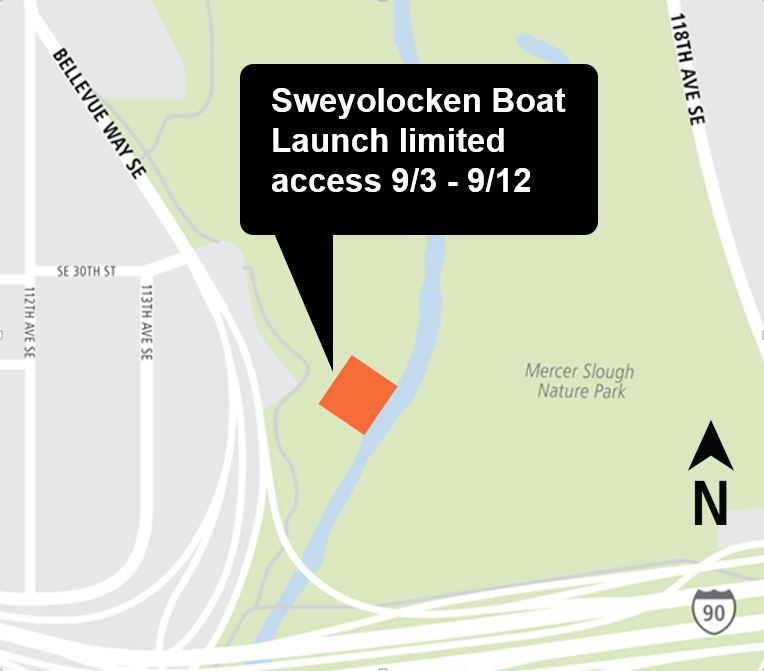 Map showing affected areas of work around Sweyolocken Boat Launch.