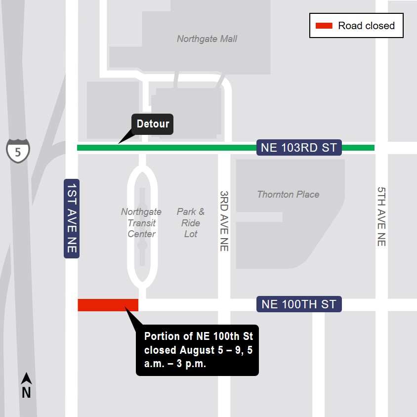 Map of NE 100 Street closure area