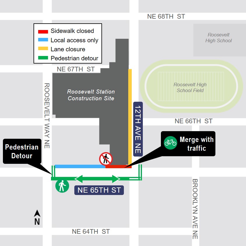 map of NE 65th St pedestrian bike reroute area