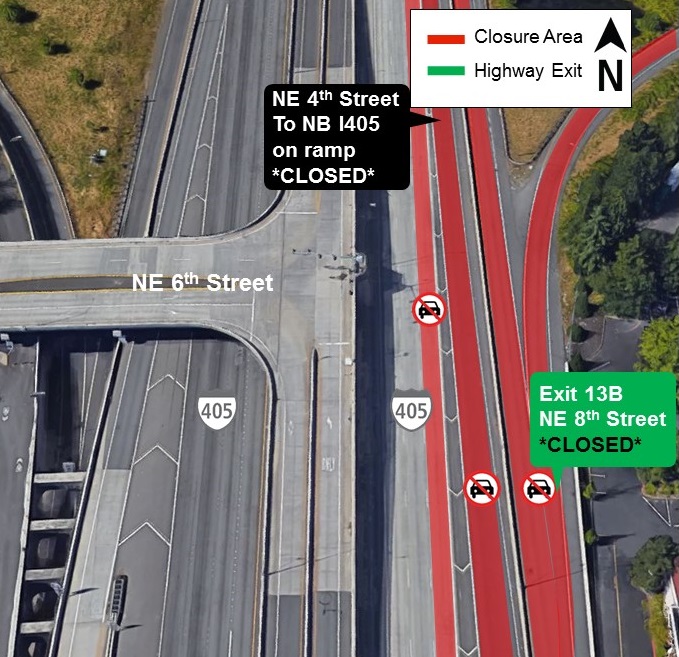 Map of I-405 closure exit 13B