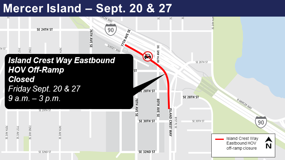 Map of Island crest way Friday closures