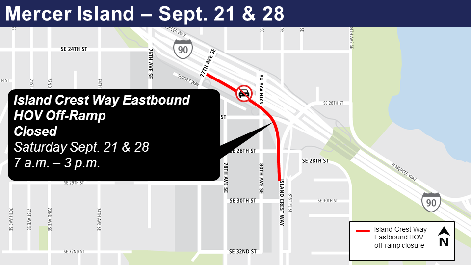 Map of Island Crest Way Saturday Closures