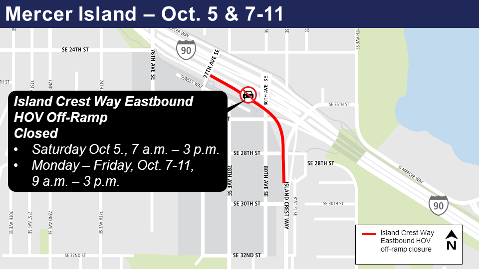 map of Island crest way EB closure 