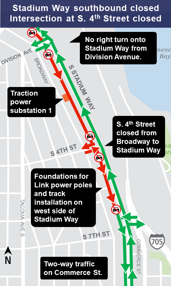 Map of southbound Stadium Way closure