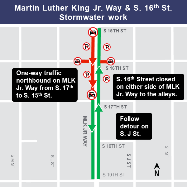 Map of stormwater work at Martin Luther King Jr. Way and South 16th Street.