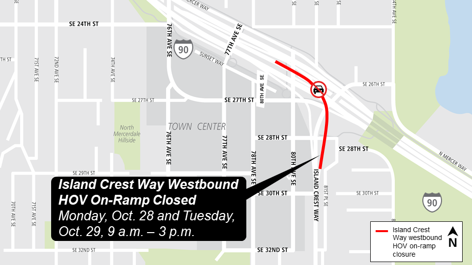 Mercer Island WB closure ramp map