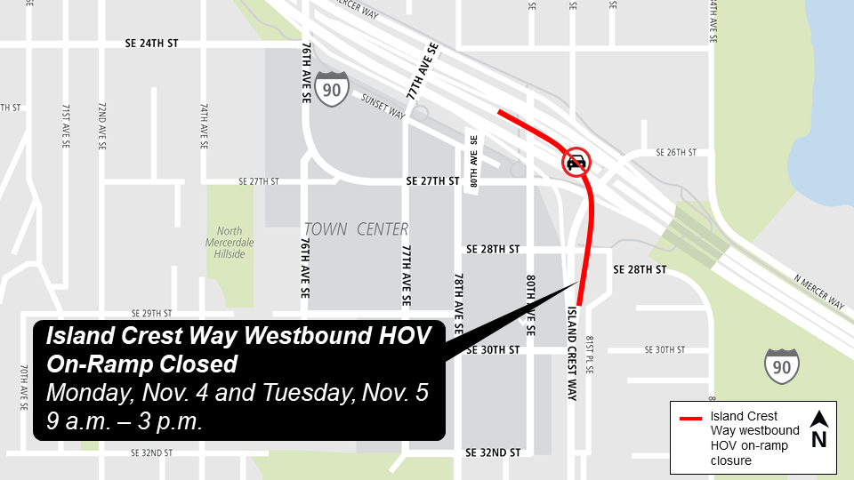 Mercer Island WB  HOV ramp closure map