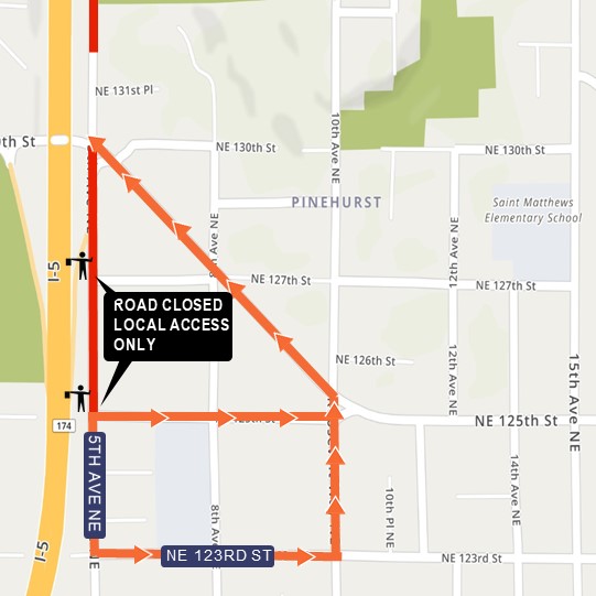 NE 123rd to NE 130th closure map