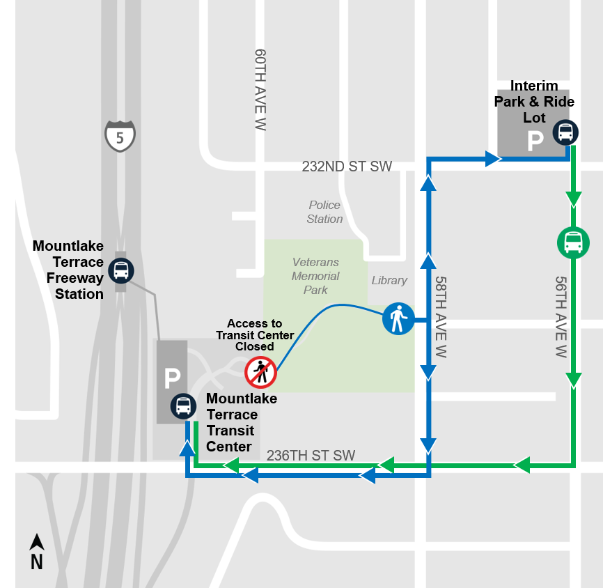 Map of Pedestrian Detour Veterans Park Trail 