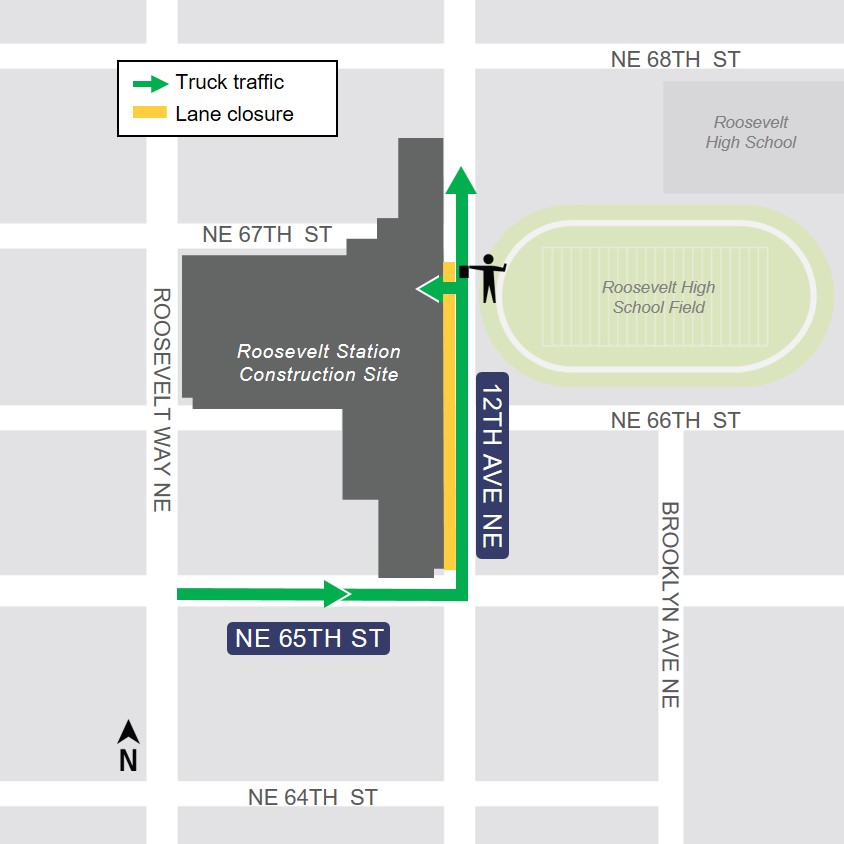 Map of 12th Avenue Northest lane closure.