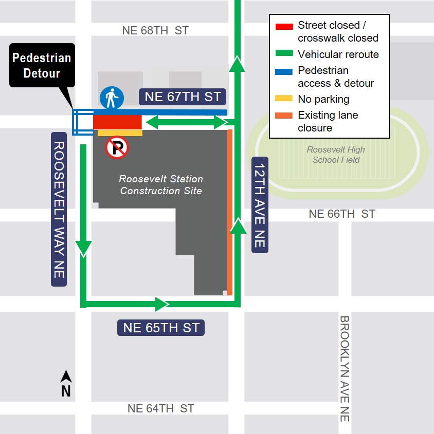 Map of Northeast 67th Street reroute.
