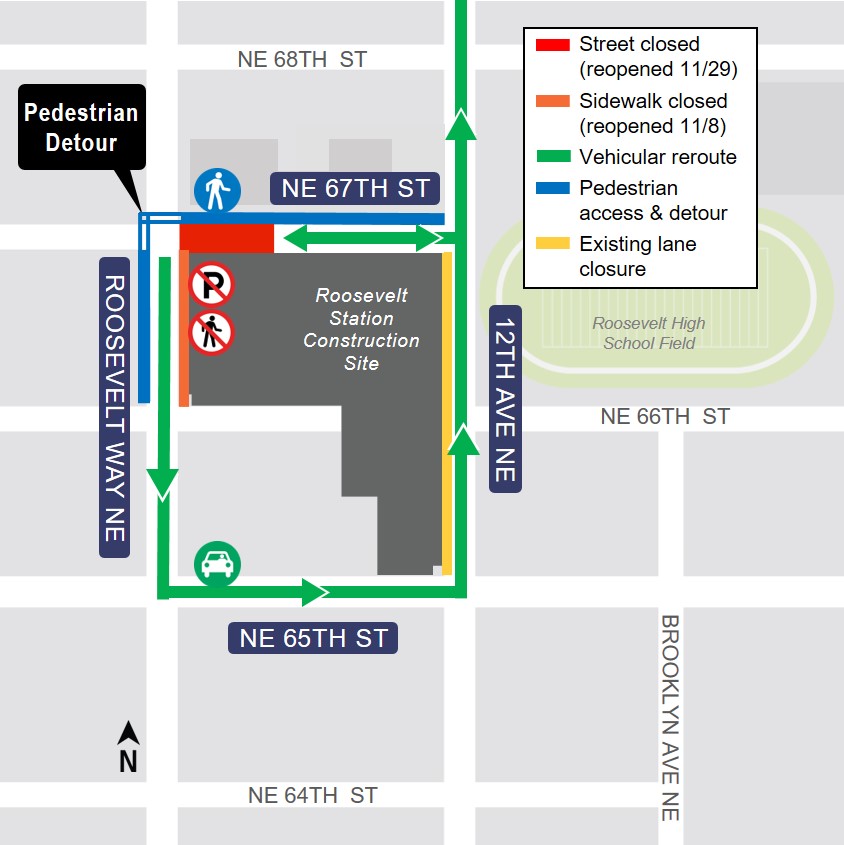 Map of traffic impacts around Roosevelt Station.