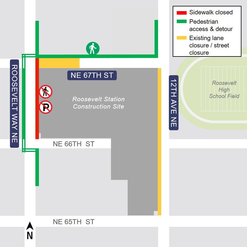 Map of Roosevelt Way NE Sidewalk Restore area 