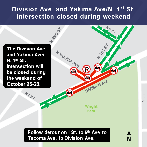 map of N Yakima/N 1st St Closure area