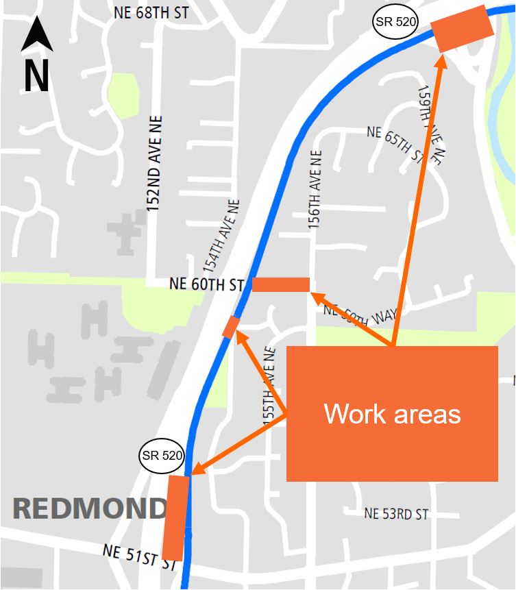 map of Geo tech trail work on SR520