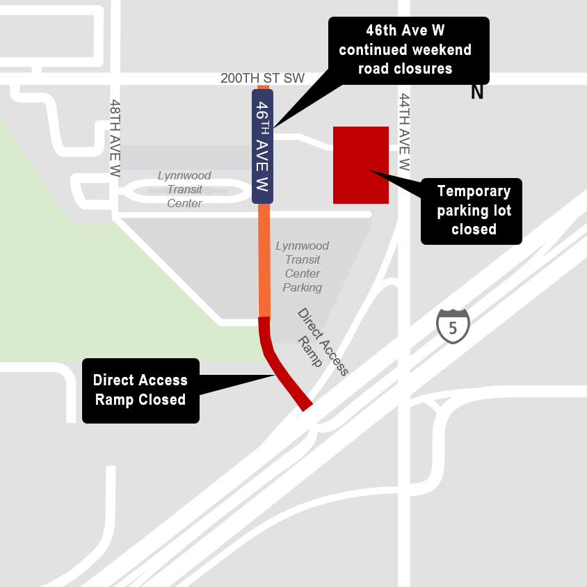 Map of HOV ramp closure by Lynnwood Transit Center.