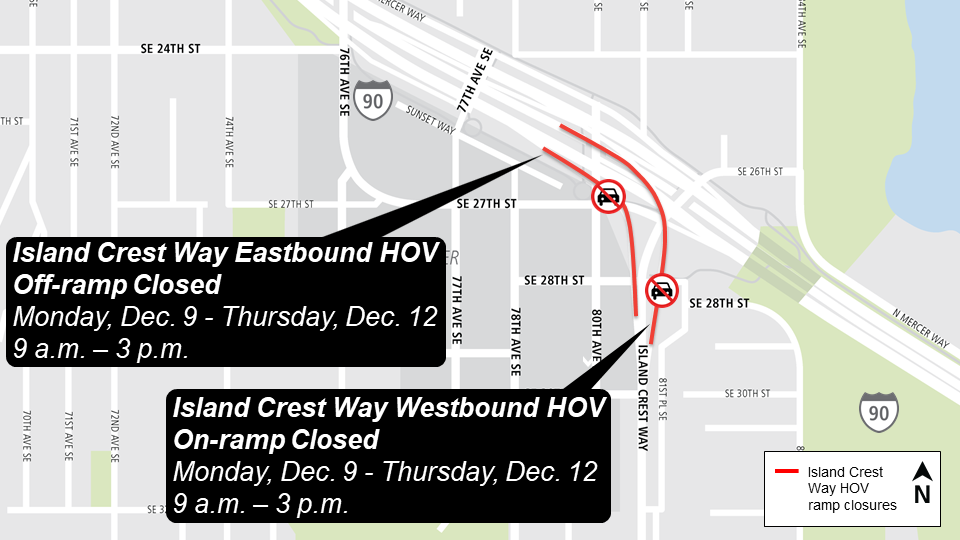 Island Crest Way closure map