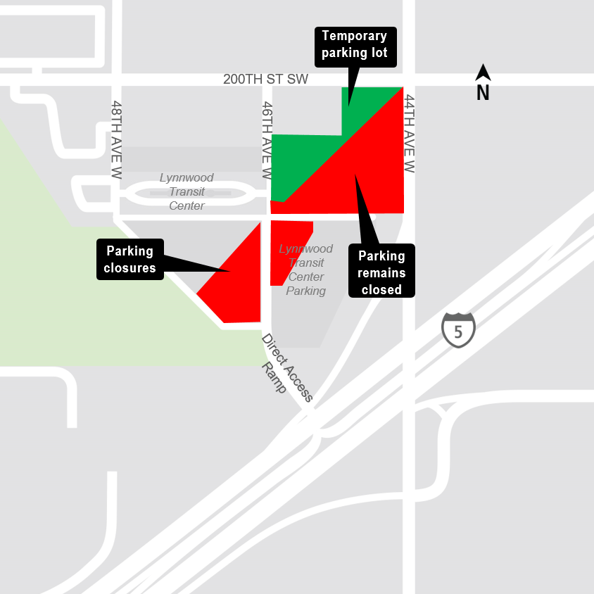 Lynnwood TC Parking closure map