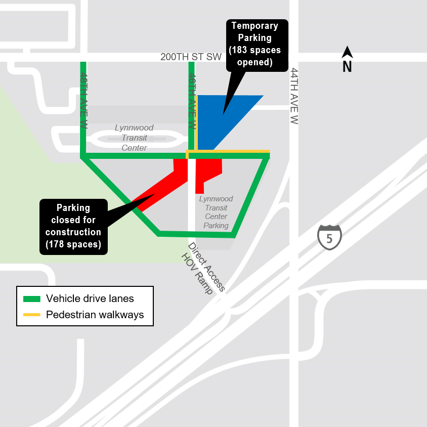 Map of parking closure at the Lynnwood City Center.