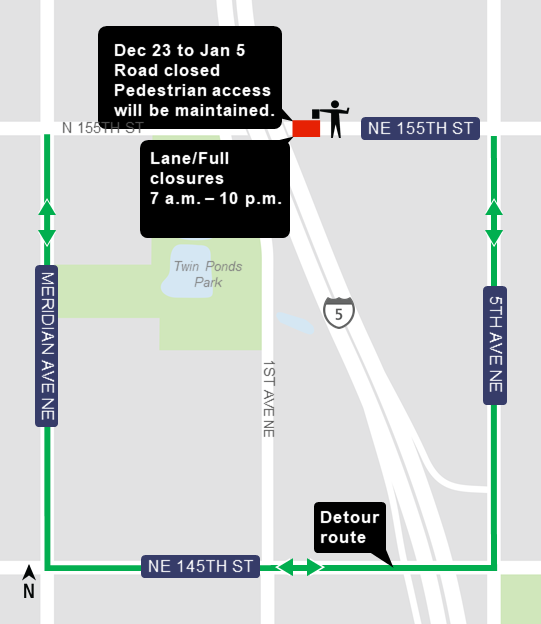 Map of work on Northeast 155th Street east of Interstate 5.