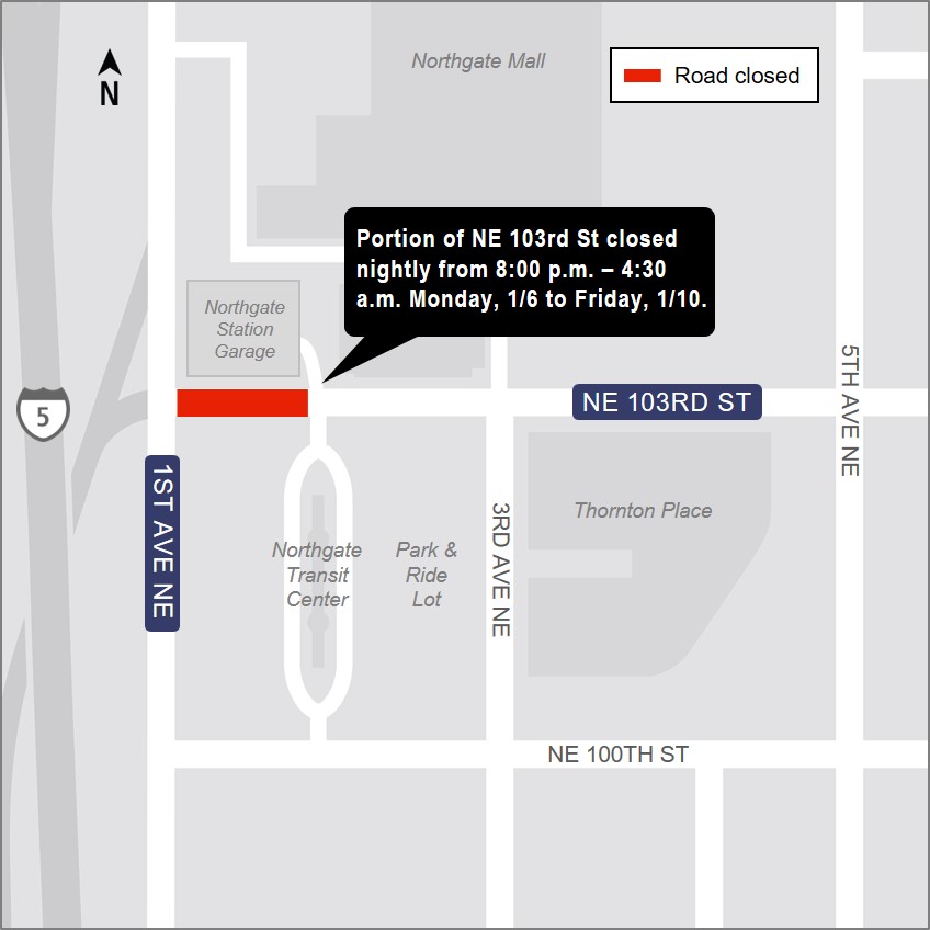 NE 103rd St night closure map
