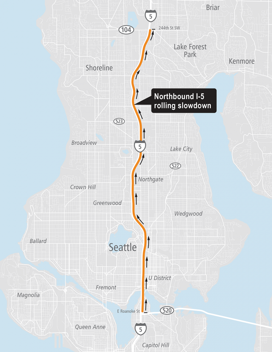 I-5 North rolling slowdown map