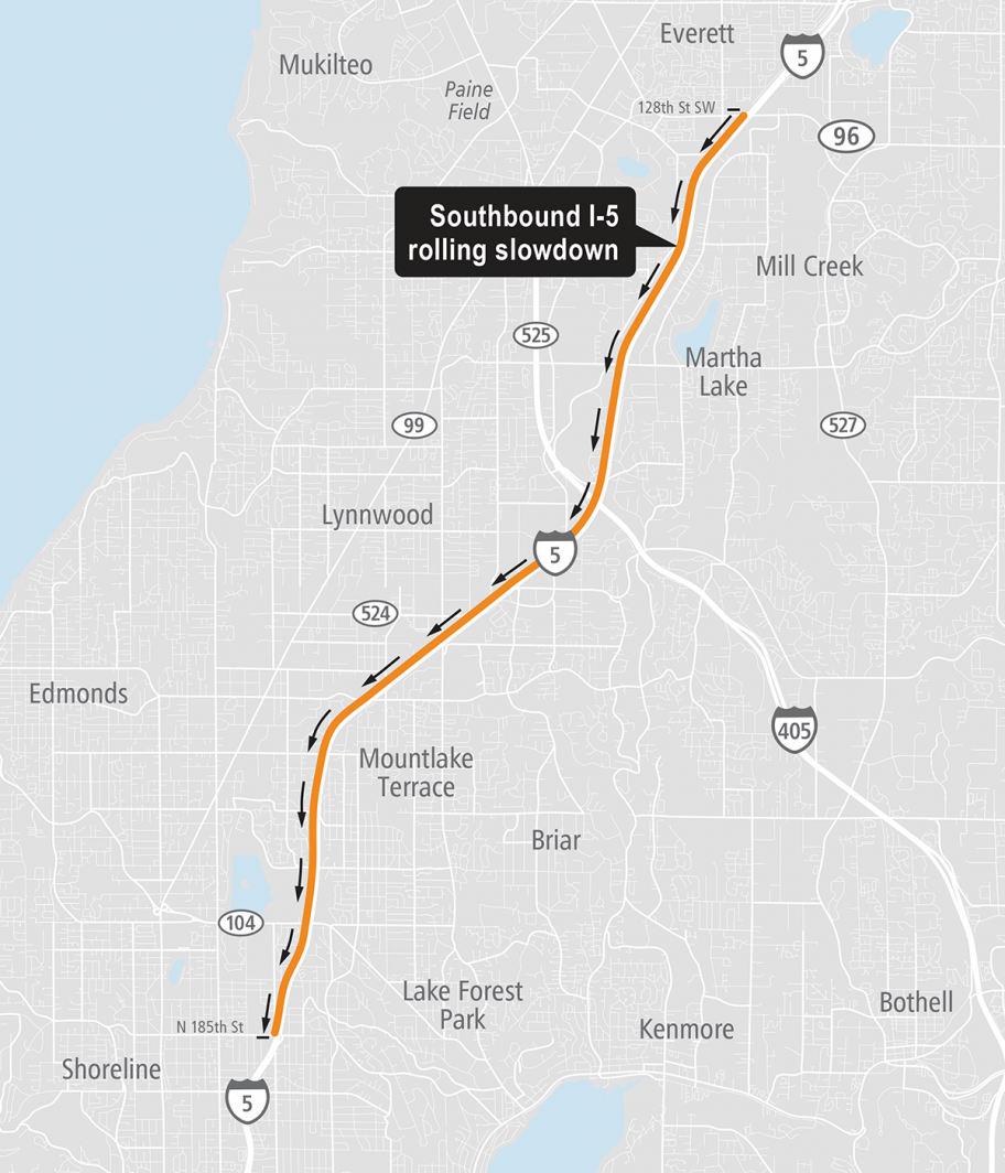 I-5 South rolling slowdown map