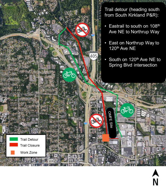 Map of bike trail closure near 120th Avenue Northeast in Bellevue.
