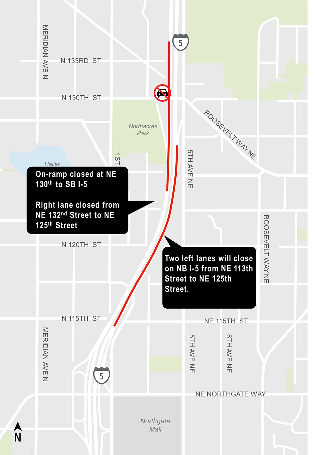 I-5 Night work construction map