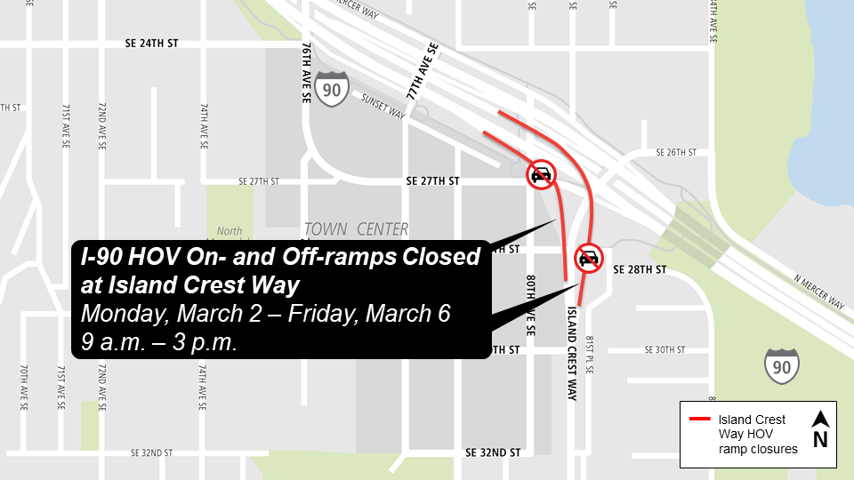 Island Crest Way closures map