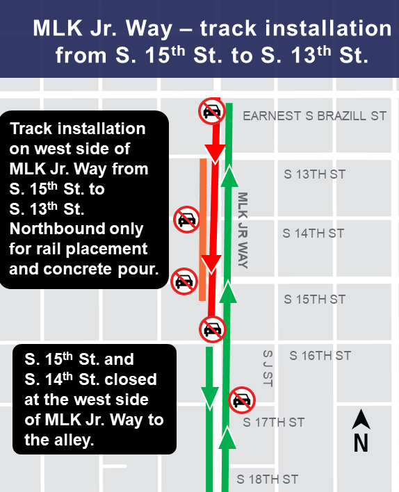 MLK 13th to 15th track install construction area map