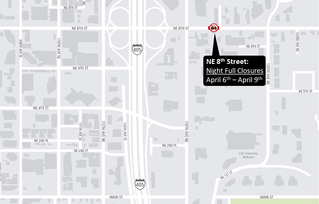 NE 8th St Nighttime closures map