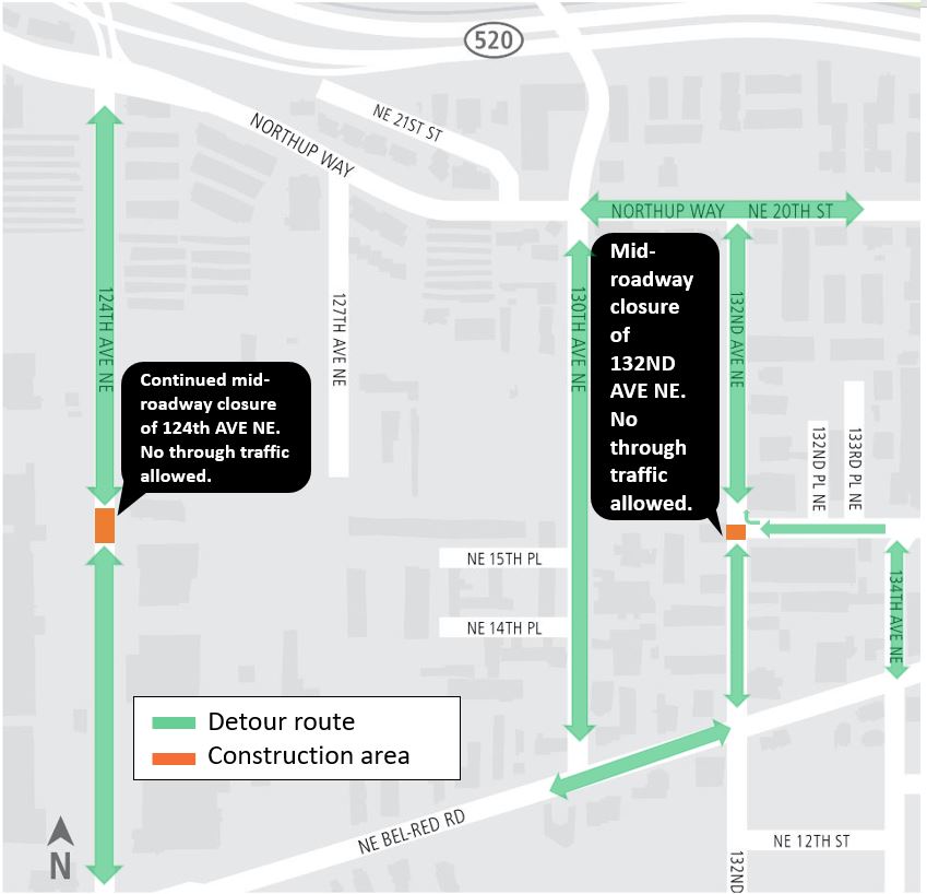 132nd Ave NE closure map