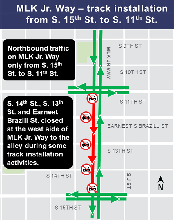 Martin Luther King Jr way from S 3rd to S 5th St construction 