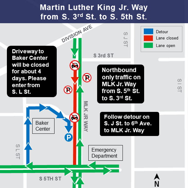 Martin Luther King Jr way from S 3rd to S 5th St construction 