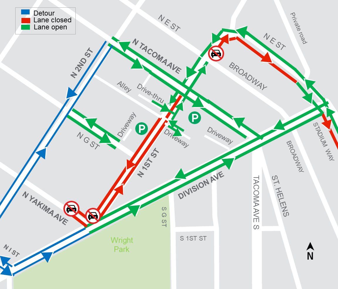 N 1st St & Yakima construction map