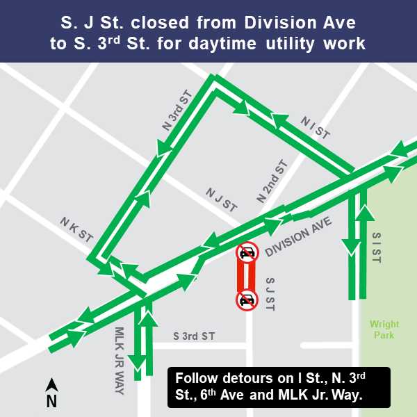 Division Ave and South J Street closure map