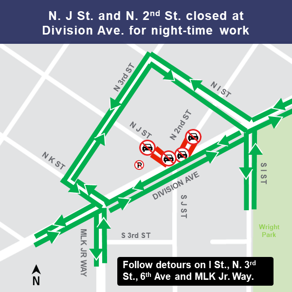 Division Ave and N J St closures map