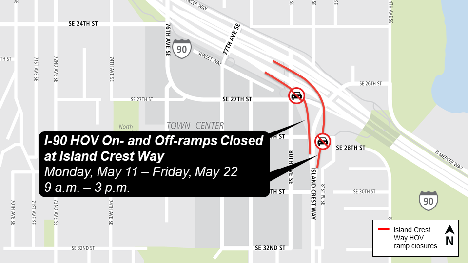 Island Crest Way ramp closure map