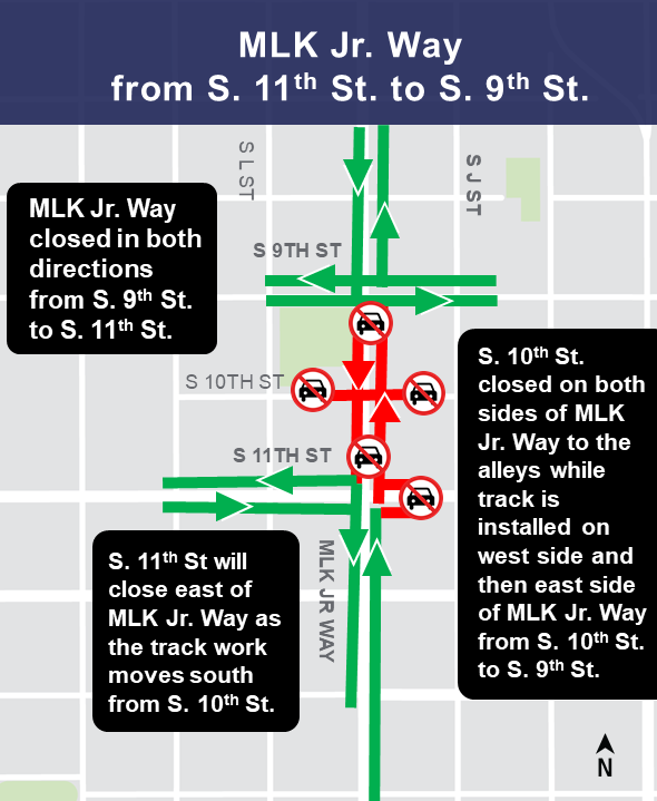 MLK 11th to 9th track install construction area map