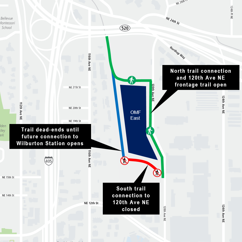 construction map of Operations & Maintenance Facility East 120th Trail open