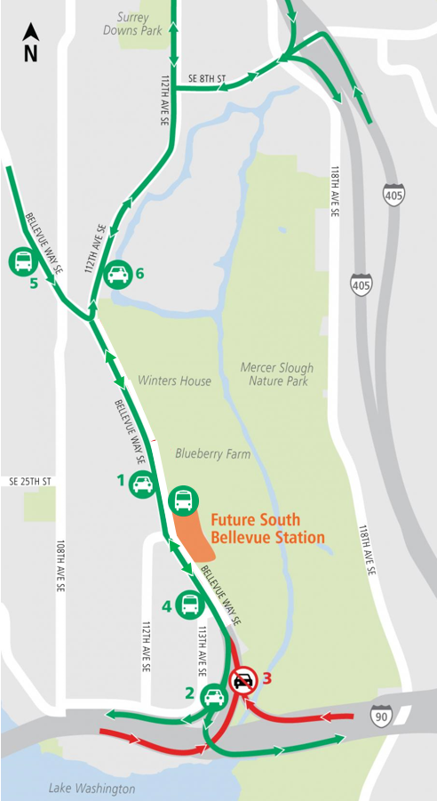 I90 to Bellevue Way SE Closure map